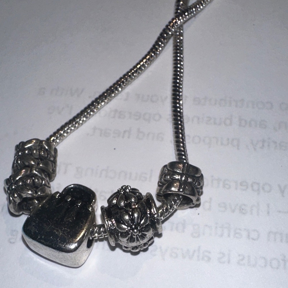 Pandora Silver Bracelet with Blue and Green Charms - Picture 3 of 4